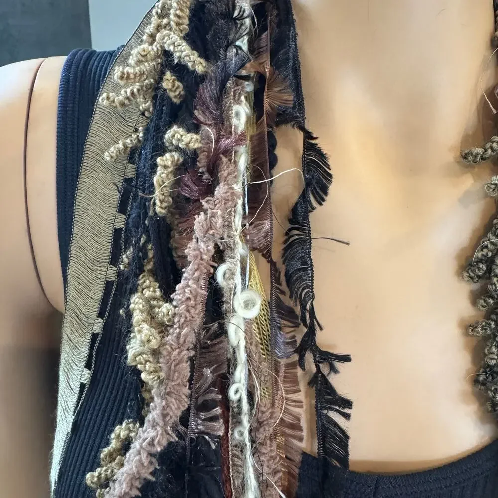 VTG Scarves of Westwood Ribbon Yarn Extra Long Skinny Scarf Boho Rhinestone